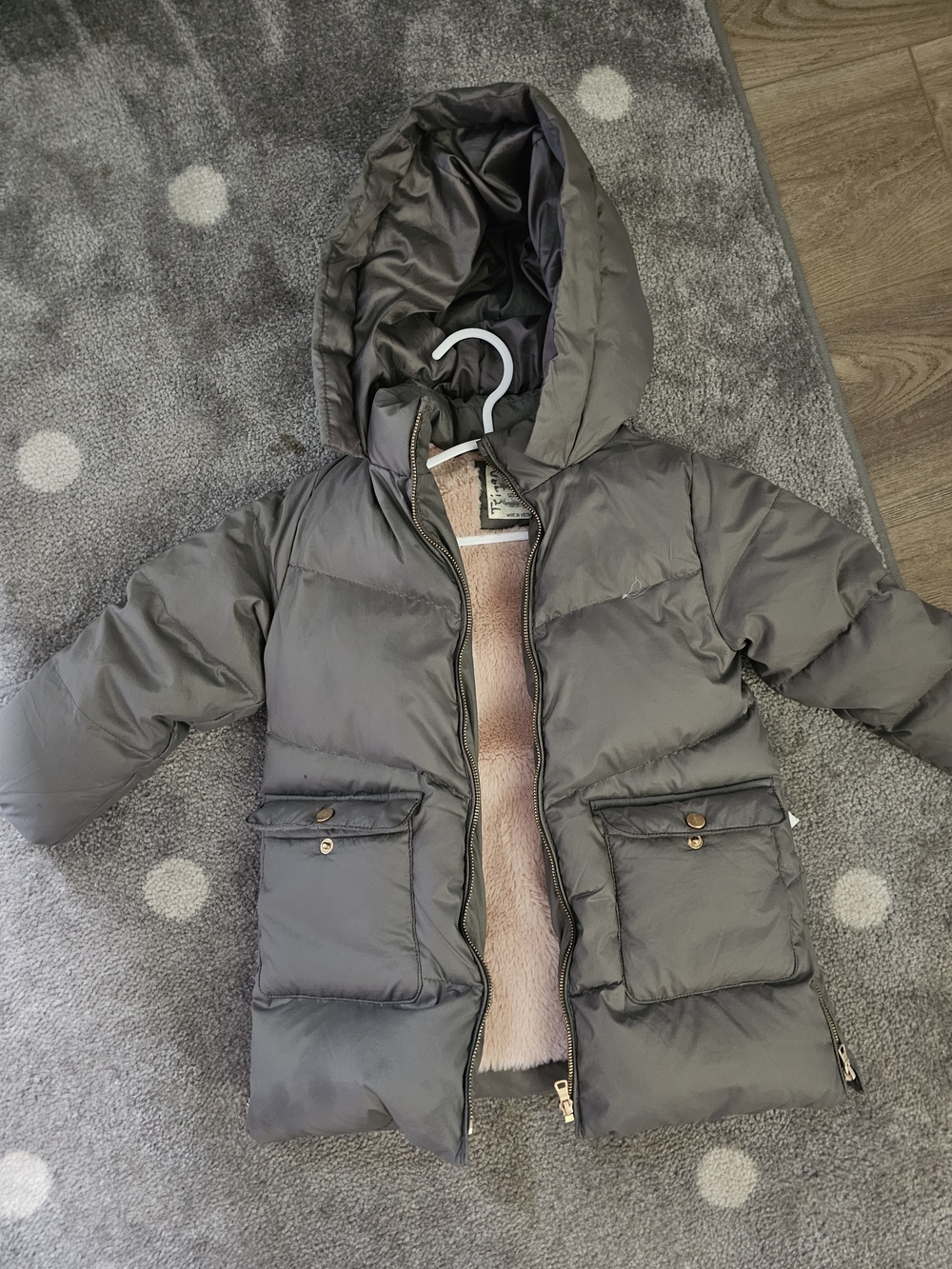 Zara Kids Hooded Puffer Coat in Charcoal Gray